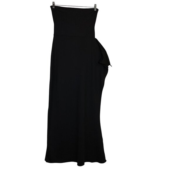 Newport News Black Strapless Maxi Dress Side Ruffle Size Small Tall Sexy Classic - Picture 1 of 5
